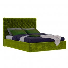Мягкая кровать Lorenzo ярко зеленая с пуговицами