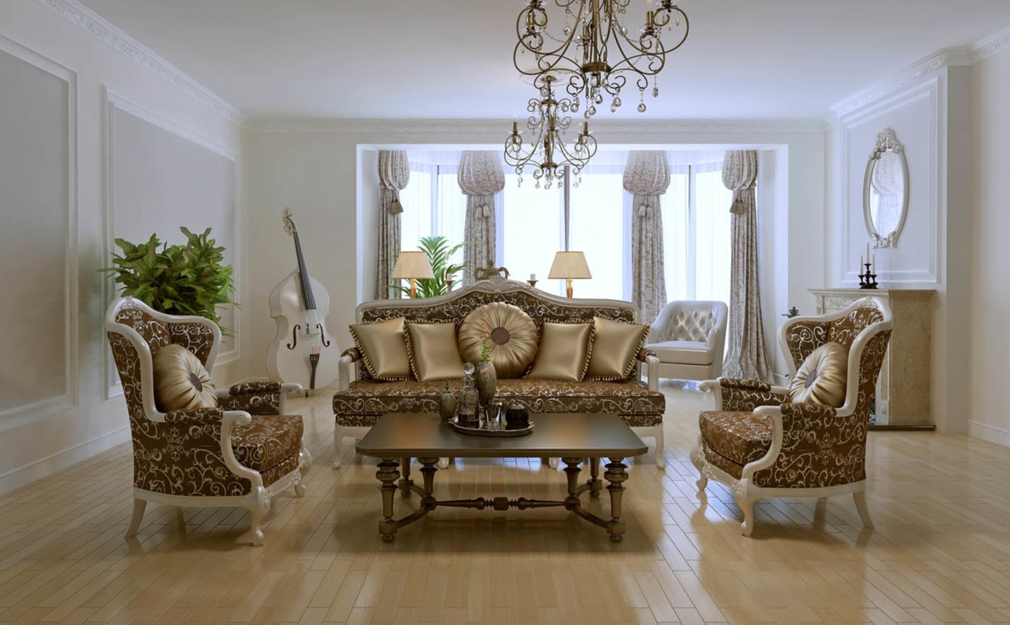Под классическую мебель в гостиную можно подобрать подушки золотистого цвета