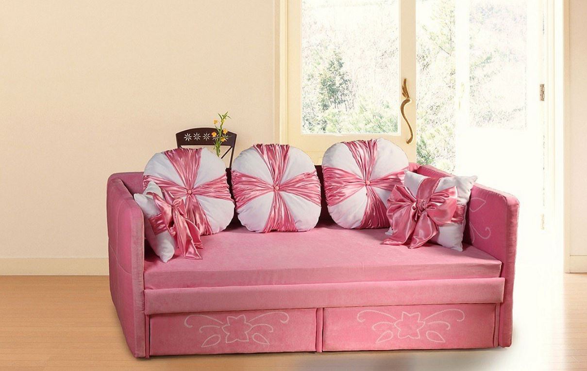 Розовый раскладной диван с наполнителем пенополиуретан