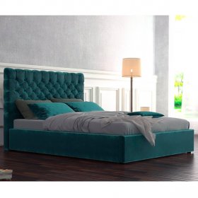 Мягкая кровать Lorenzo темно зеленая с пуговицами