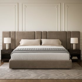 Мягкая кровать Raya Long бежевая с подъемным механизмом