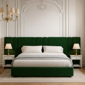 Мягкая кровать Raya Long зеленая с подъемным механизмом