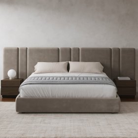 Мягкая кровать Raya Long серая с подъемным механизмом