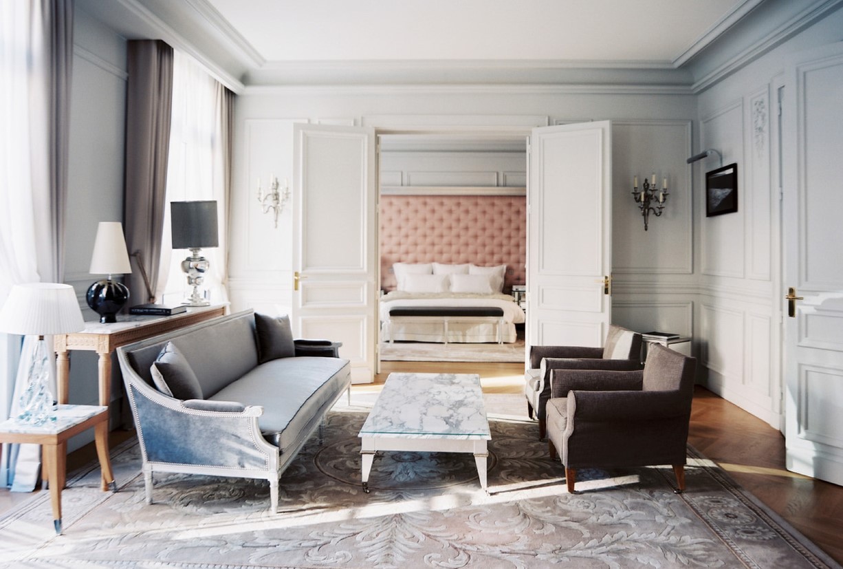 Интерьер гостиной, оформленный во французском стиле