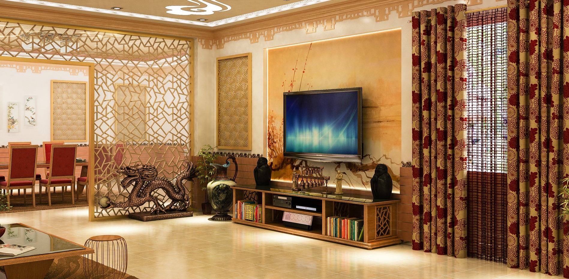 Оформление интерьера гостиной в китайском стиле