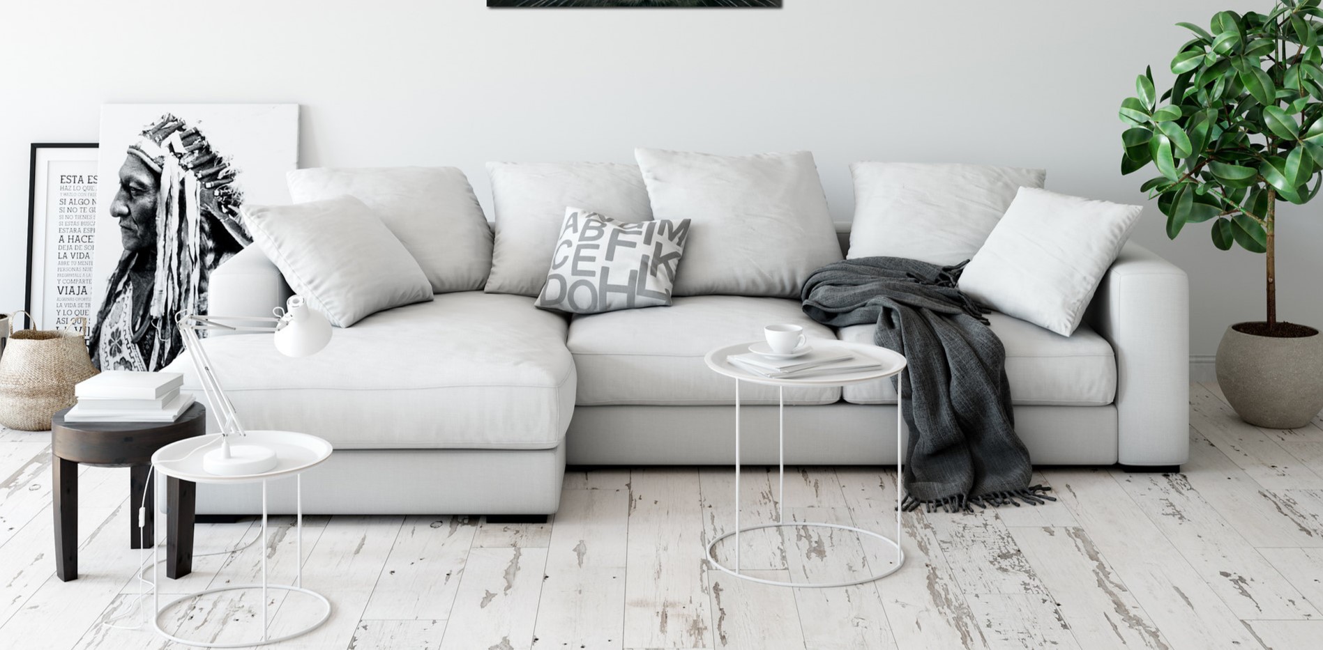 Белый диван из экокожи прекрасно впишется в скандинавский интерьер
