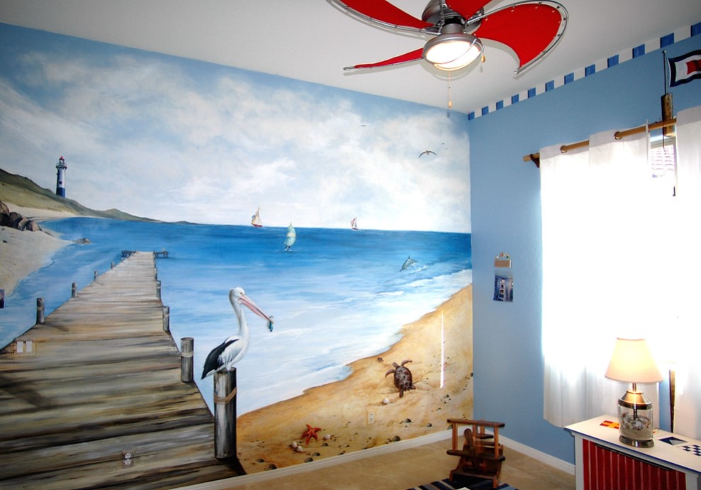 Рисунок с пляжным сюжетом прекрасно дополнит интерьер детской комнаты