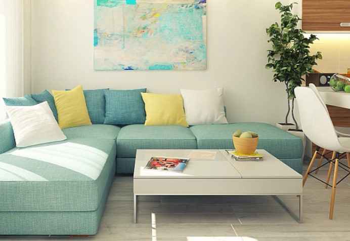 Обивка дивана может перекликаться с настенным декором