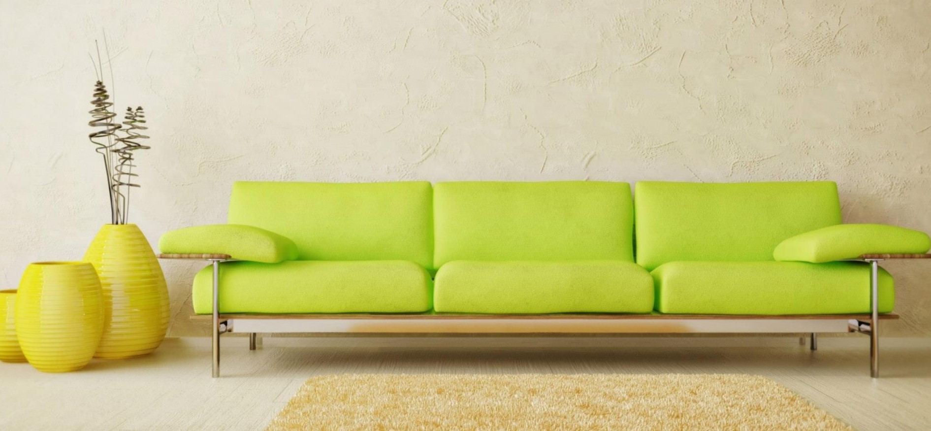 Светло-зеленый диван можно использовать в качестве интерьерного акцента в детской комнате
