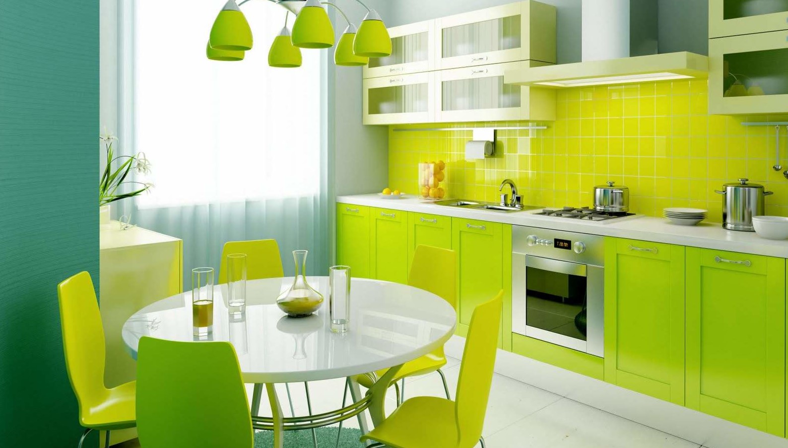 Использование ярко-зеленого цвета в интерьере кухни