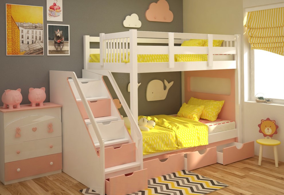 Желтые подушки в интерьере детской комнаты