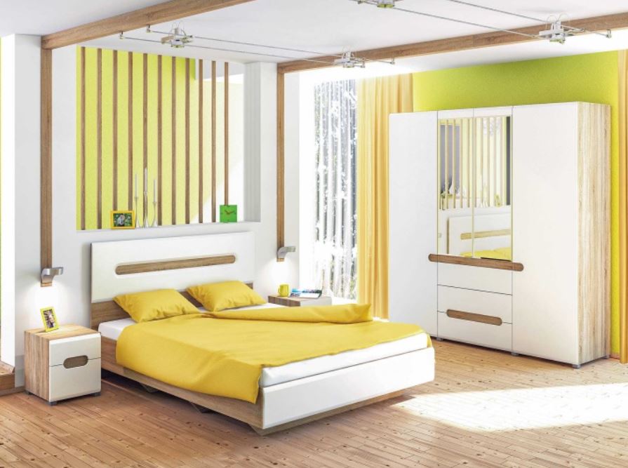 Бело-желтая спальня