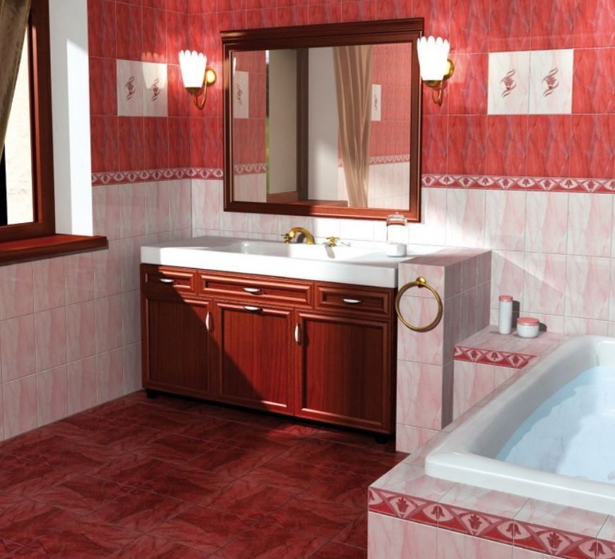 Мебель для ванной в цвете бордо
