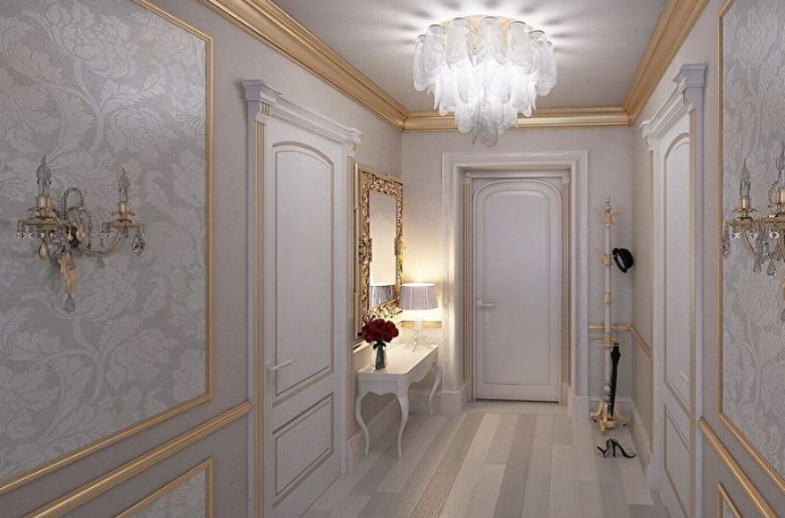 Потолок с люстрой в коридоре в стиле классицизм