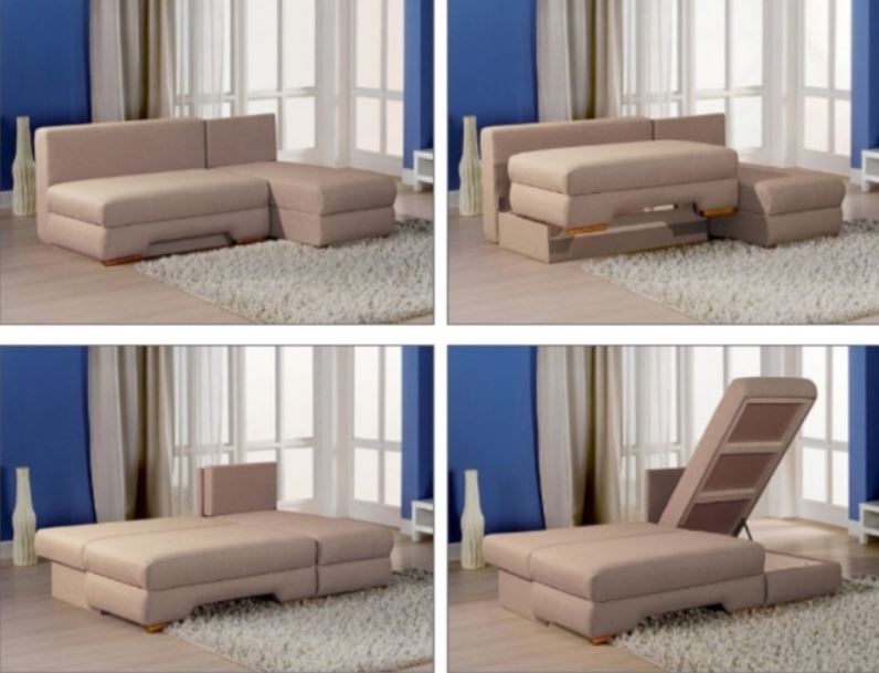 Этапы трансформации углового дивана с механизмом «пантограф»