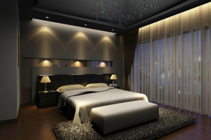 Романтичную атмосферу в спальне формирует светодиодная подсветка