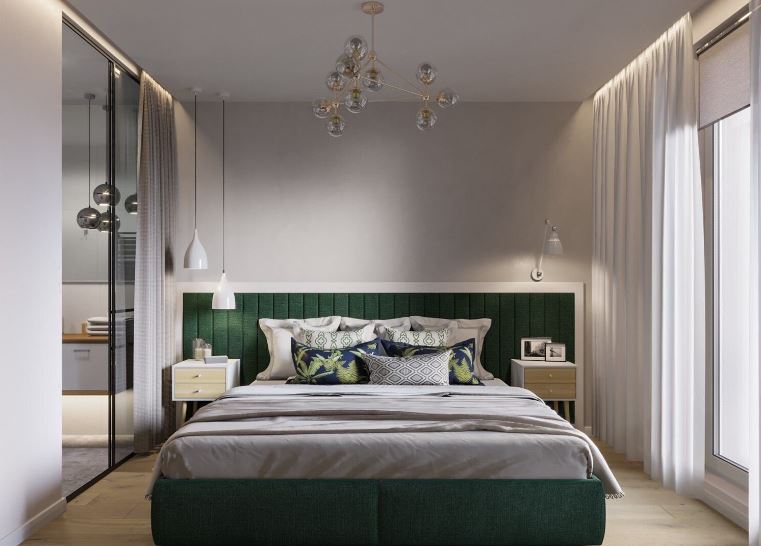 Серо-зеленая спальня