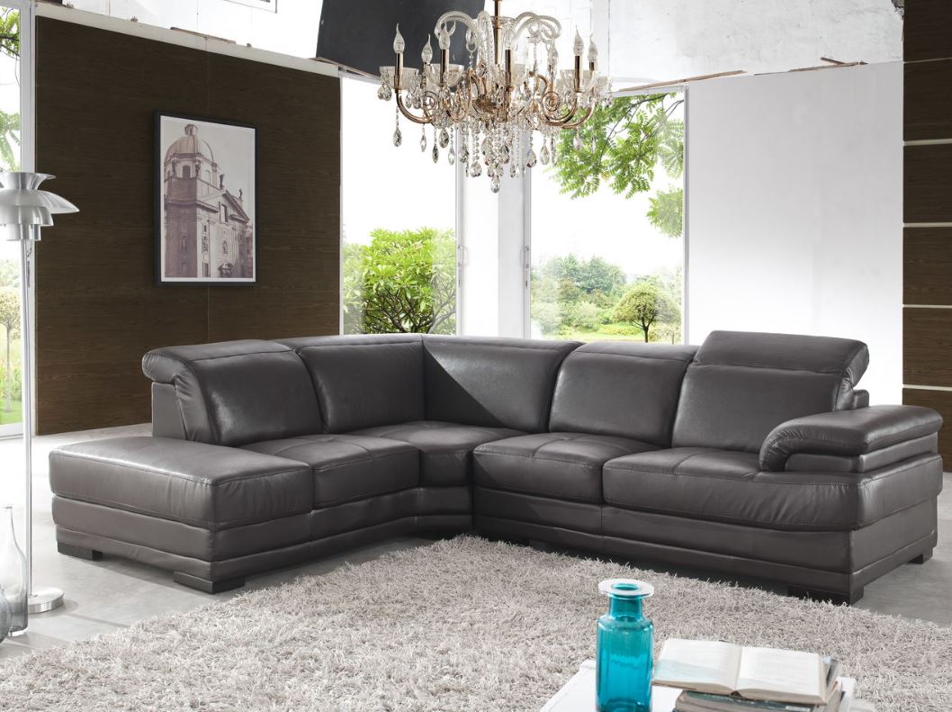 Серый кожаный угловой диван