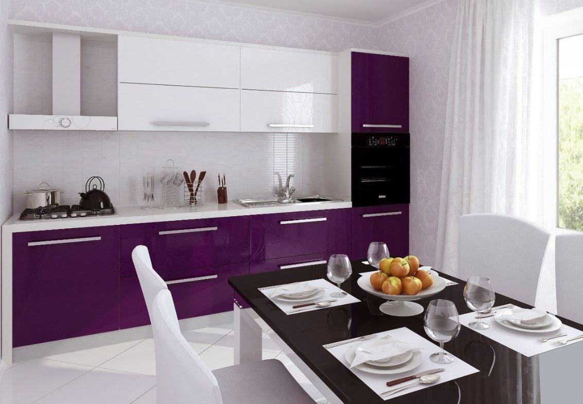 Стильная кухня с фасадом цвета винограда