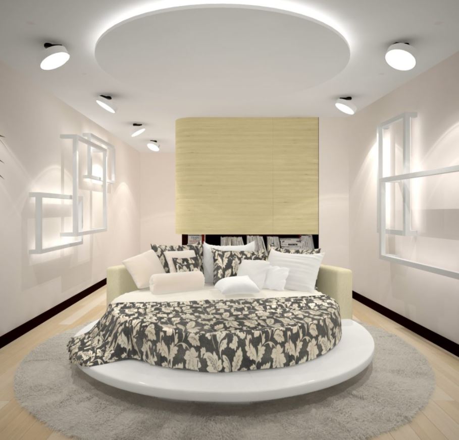 Современный сценарий освещения в спальне стиля модерн