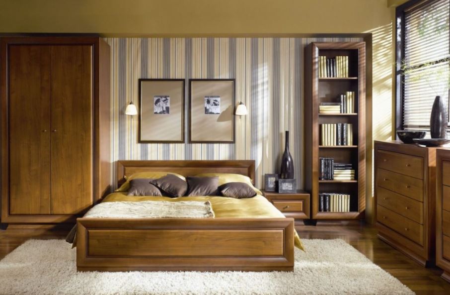 Древесные оттенки в спальне создают уютную и комфортную для сна атмосферу