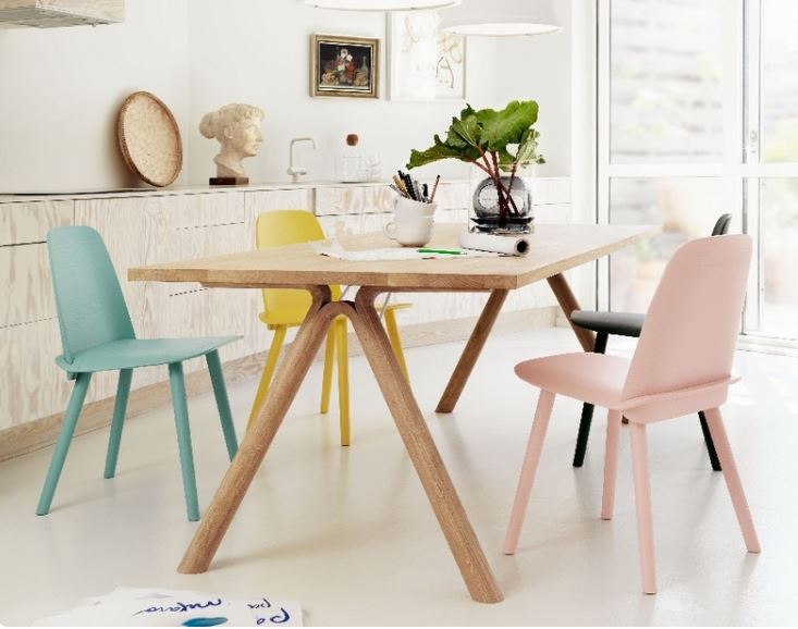 Разноцветные деревянные стулья на кухне