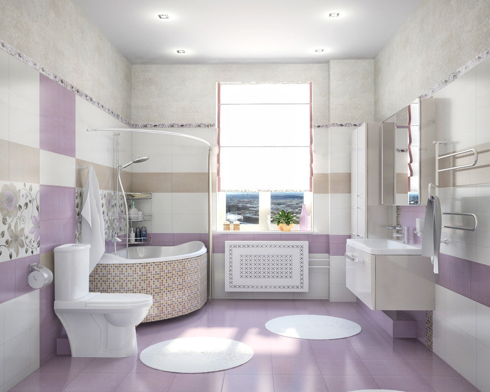Пастельно-лавандовый цвет в оформлении ванной комнаты