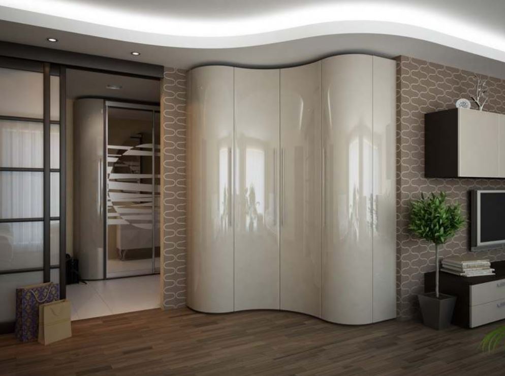 Дизайнерский угловой шкаф с глянцевыми дверями