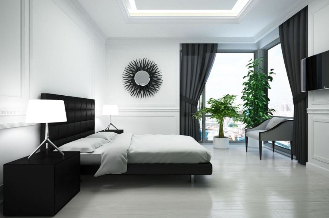 Черно-белая спальня в стиле ар-деко