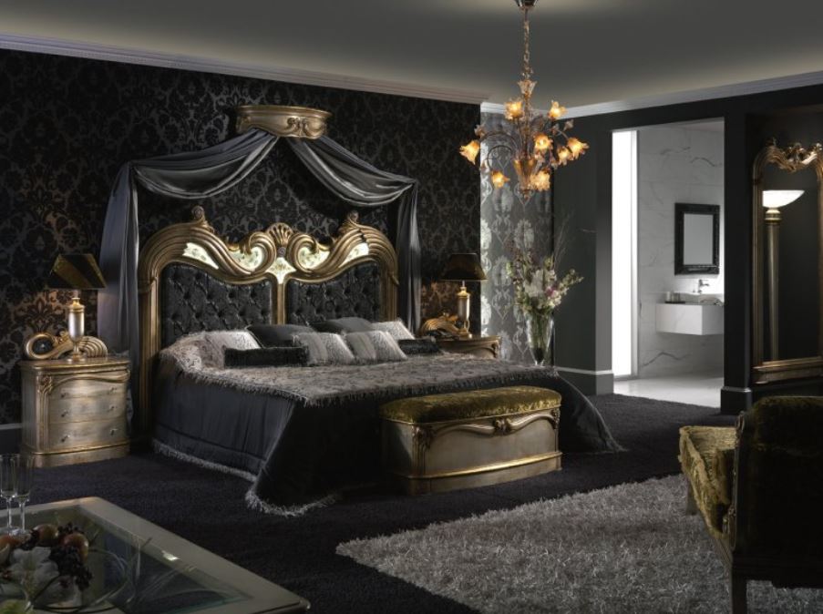 Черно-золотое оформление комнаты