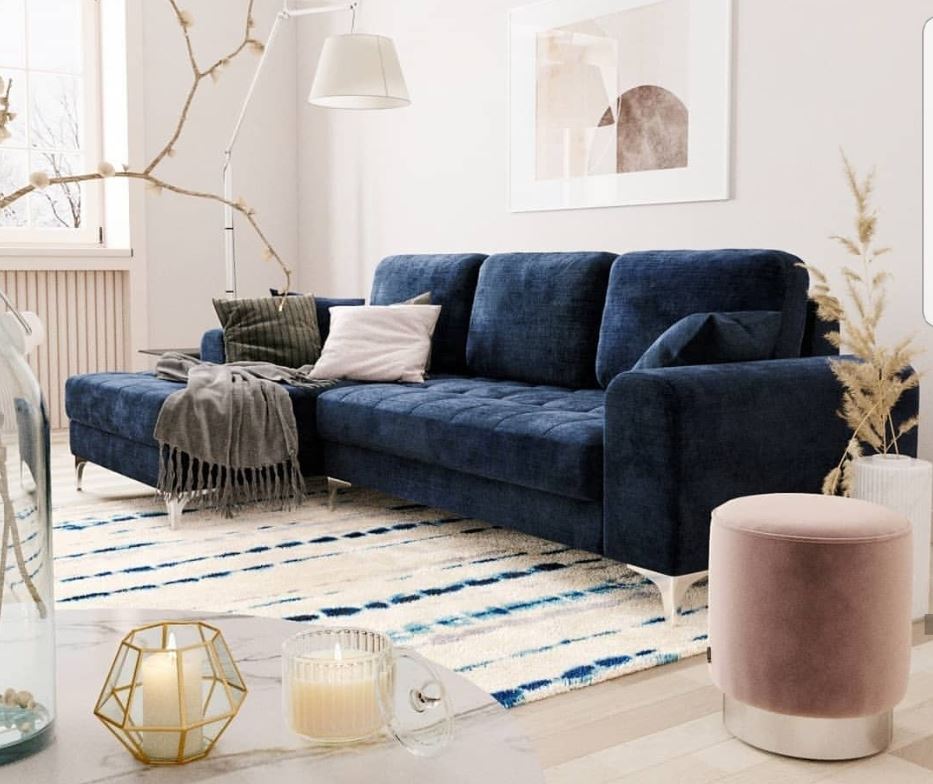 Велюровый синий диван