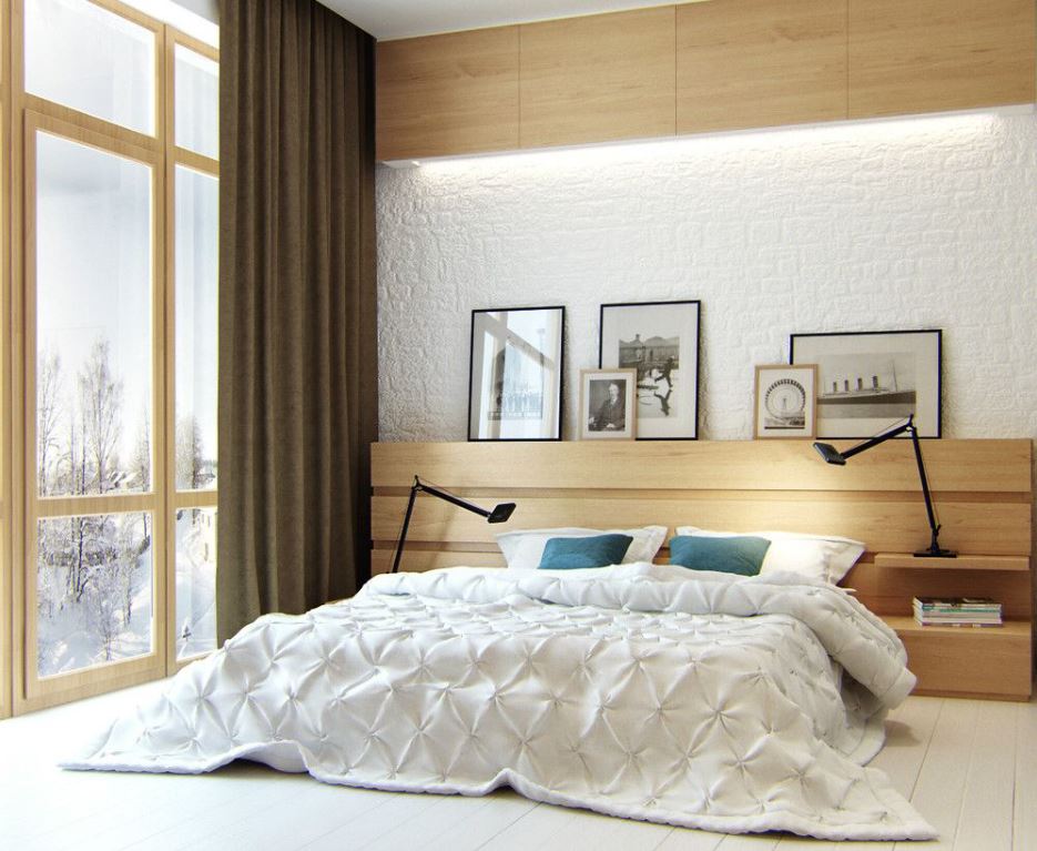 Уютная спальня с панорамным окном в современном стиле