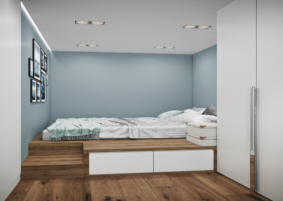 Кровать-подиум выручает там, где нет возможности поставить стандартную кроват