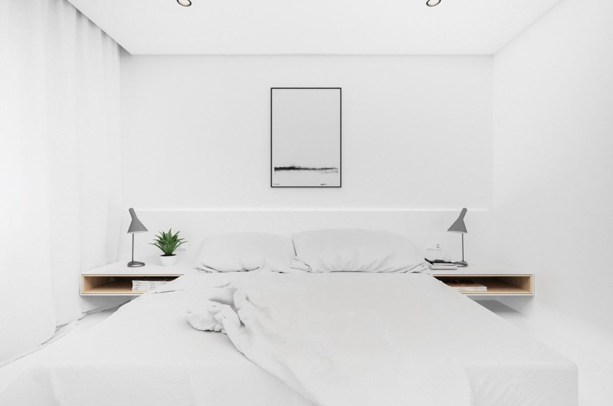Белая спальня в стиле минимализм