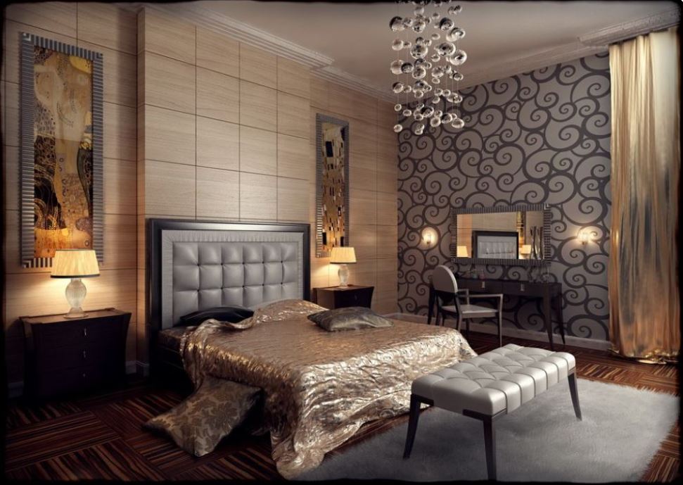 Бежево-коричневая спальня в стиле модерн