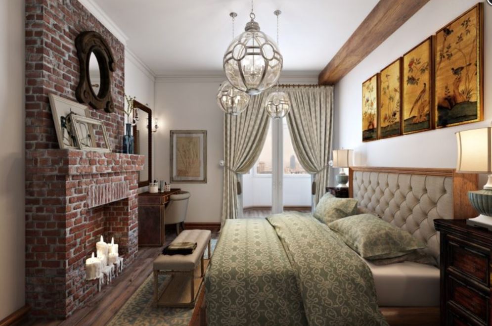 Стилизация под камин в спальне как символ защищенности и тепла домашнего очага