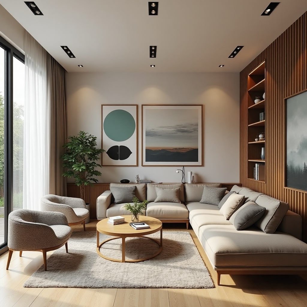 Светлая гостиная в нейтральной палитре с использованием натуральных материалов создает спокойную и теплую атмосферу Светлая гостиная в нейтральной палитре с использованием натуральных материалов создает спокойную и теплую атмосферу