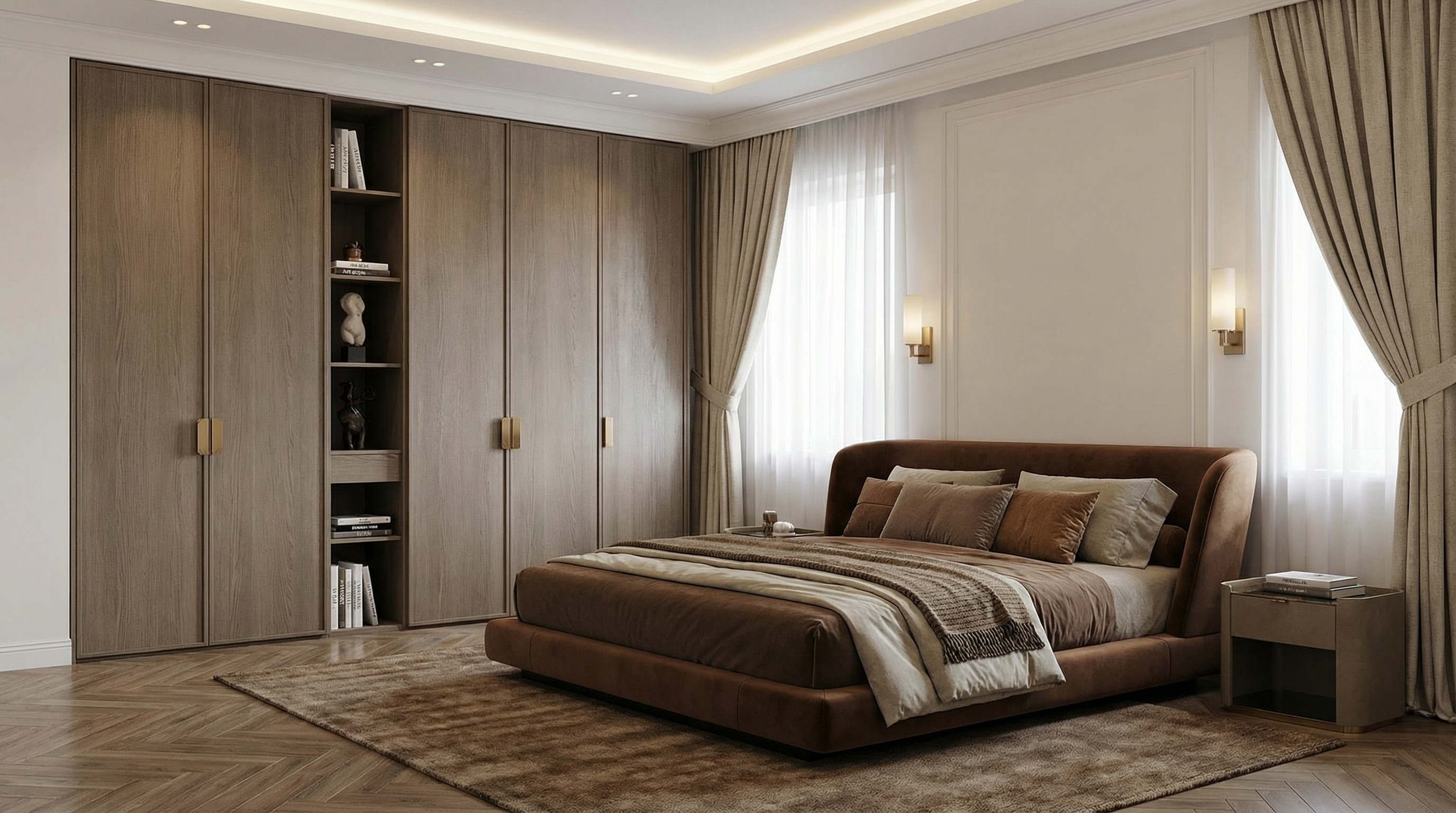 Стильный интерьер спальни с кроватью Carrara