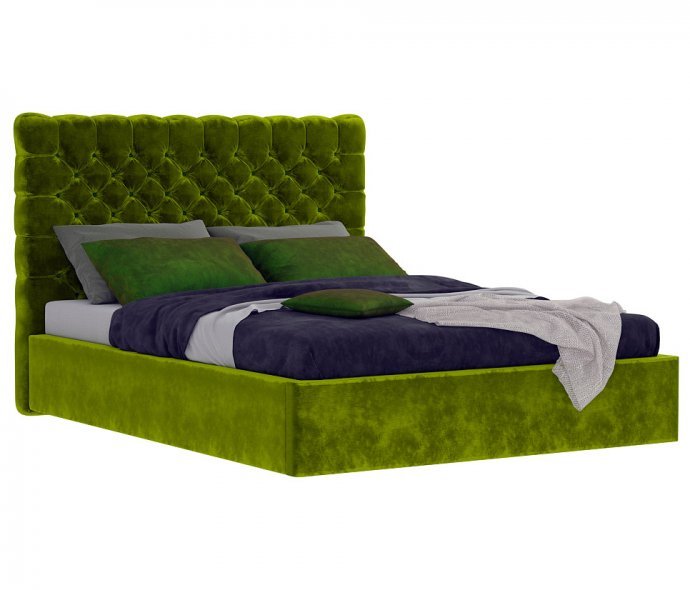 Мягкая кровать Lorenzo ярко зеленая с пуговицами