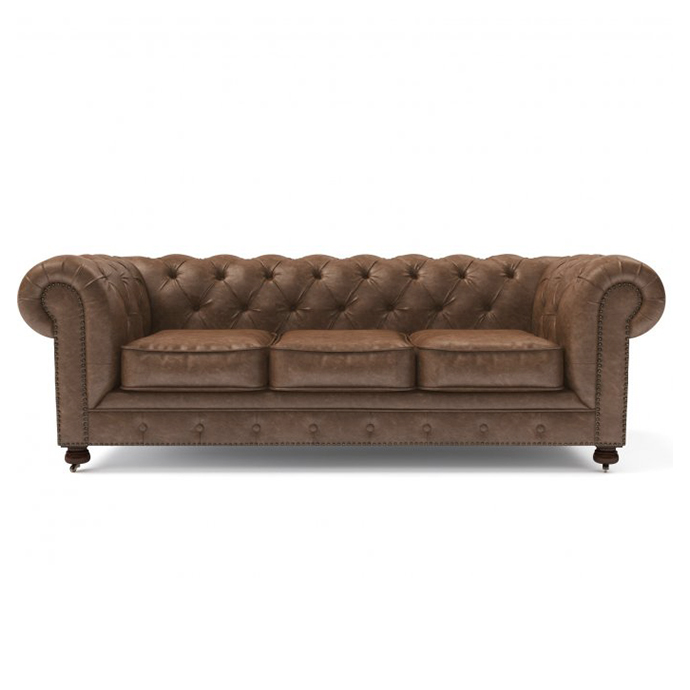 Кожаный диван Chester трехместный коричневый