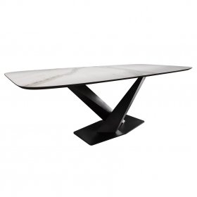 Обеденный стол Talara 200*100 светлая керамика с черным подстольем